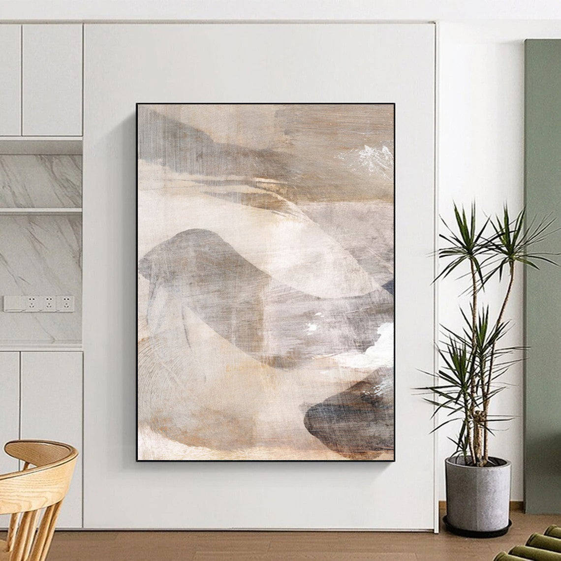“Textured Mountain Abstraction” - Beige & Gray Layers with Subtle Shapes Painting On Canvas DS210