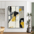 “Yellow, Gray, and Black Abstract” - Abstract, Bold - Colored Painting On Canvas PT1525