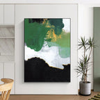 “Green - Gold - White Abstract Patches” - Abstract Expressionist Painting On Canvas PT1222
