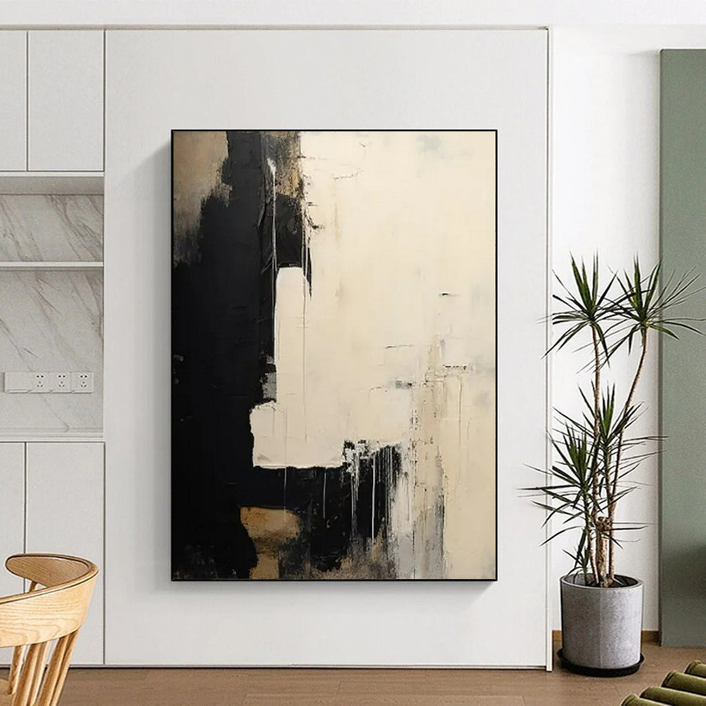 “Black and White Abstract Drama” - Abstract Expressionist Painting On Canvas PT2362