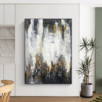 “Grey - Gold Abstract Urban Silhouettes” - Luxe Abstract Painting On Canvas PS0299