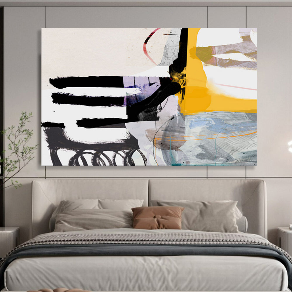 “Bold Black, Yellow, and Purple Abstract” - Modern Expressionist Painting On Canvas PT112