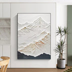 “White Textured Mountain Relief Painting” - Minimalist Landscape Relief On Canvas PT0985