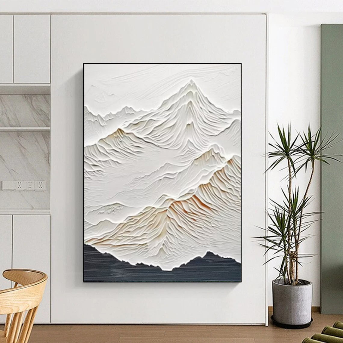 “White Textured Mountain Relief Painting” - Minimalist Landscape Relief On Canvas PT0985