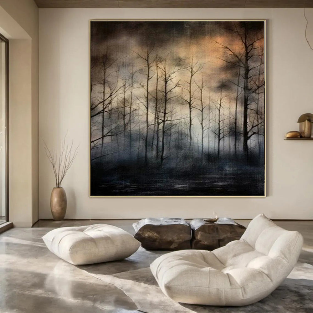 Dark Tones with Misty Forest Scene "Mystic Twilight Woods" Landscape Painting On Canvas PS1204