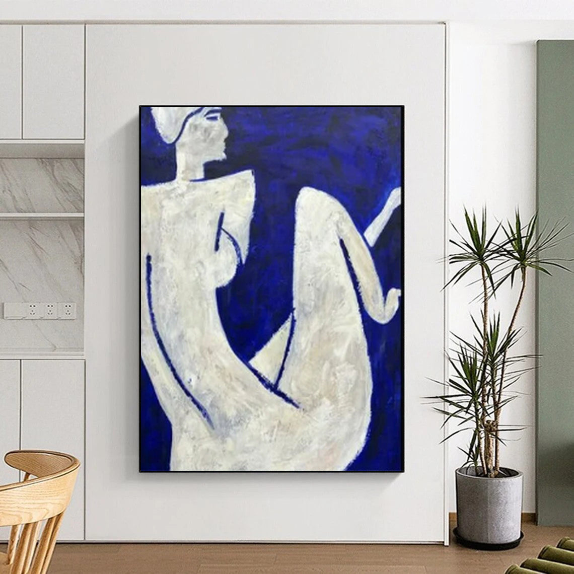 “Blue - White Figures” - Abstract Figurative Painting On Canvas PT2329