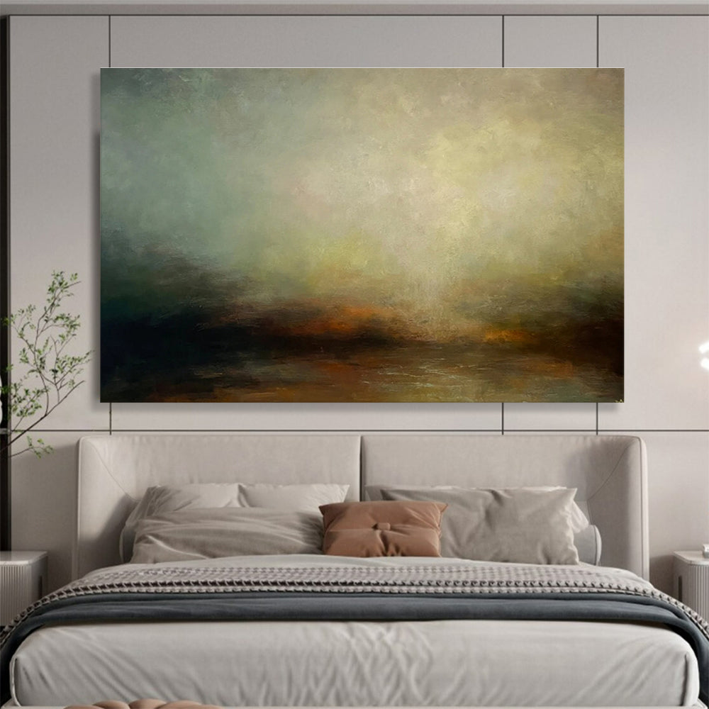 “Muted Color Landscape” - Green, Brown & Gray Landscape, Impressionistic Oil Painting On Canvas DKS773