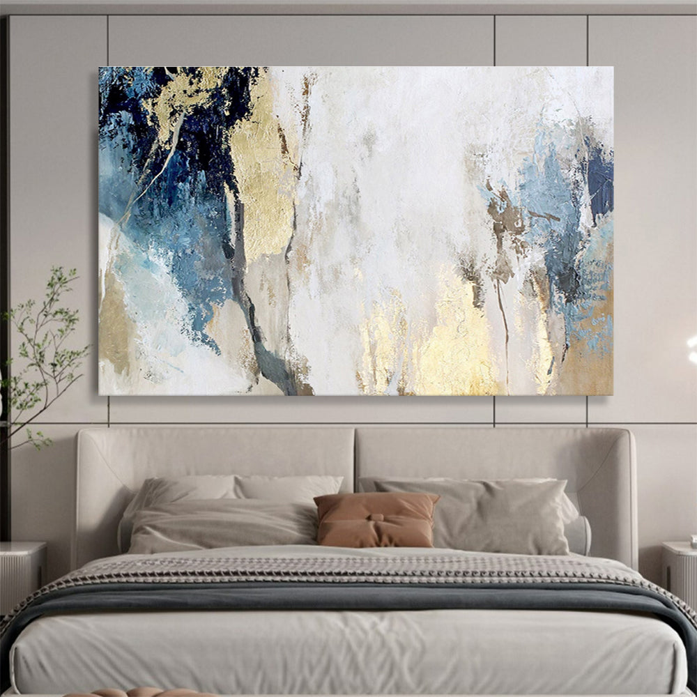 Blue, Gold, and White Abstract Modern Abstract Painting On Canvas DKS128