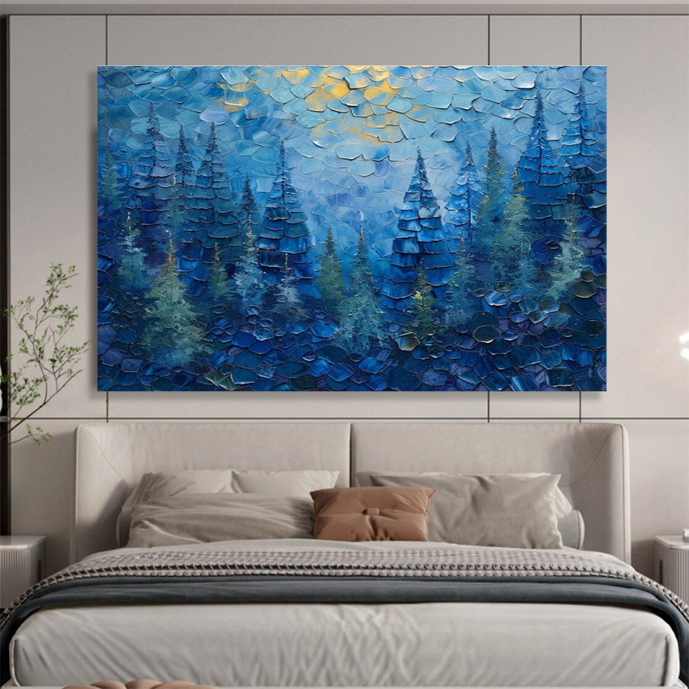 Midnight Pines - Impasto Forest Oil Painting, Great for Home Office & Library DKS672