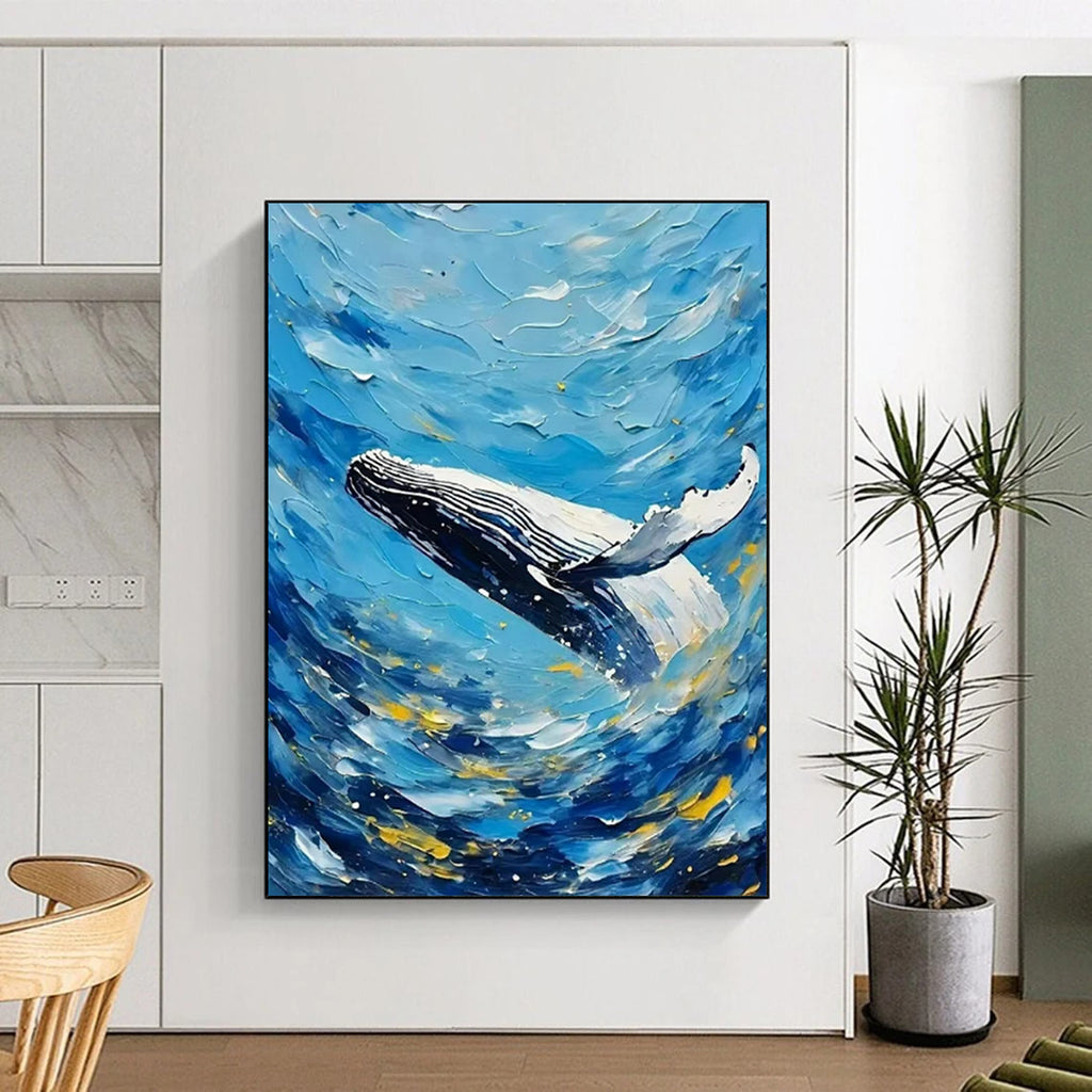 “Blue and White Whale Abstract” - Impressionist Marine Painting On Canvas PT2282