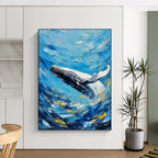 “Blue and White Whale Abstract” - Impressionist Marine Painting On Canvas PT2282