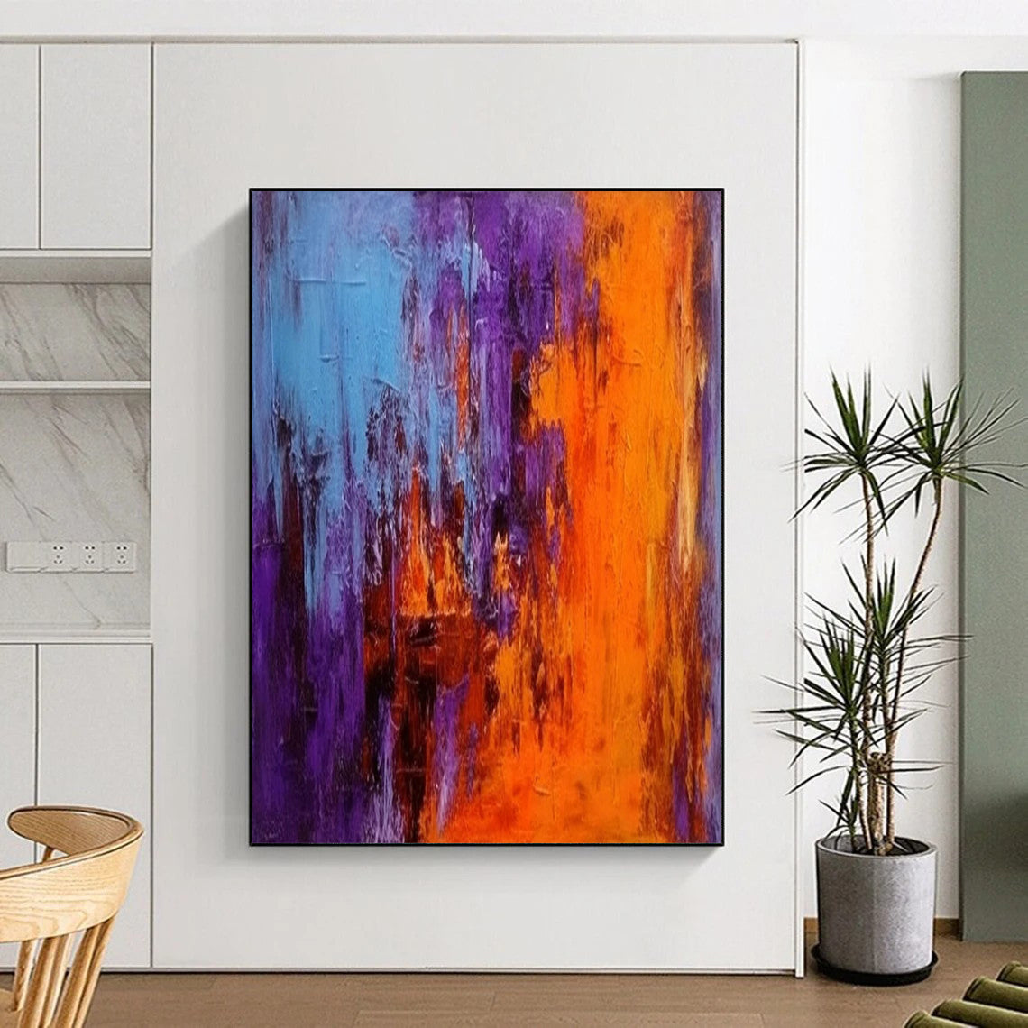 Blue - Purple - Orange Abstract Clash Textured Painting On Canvas DS075