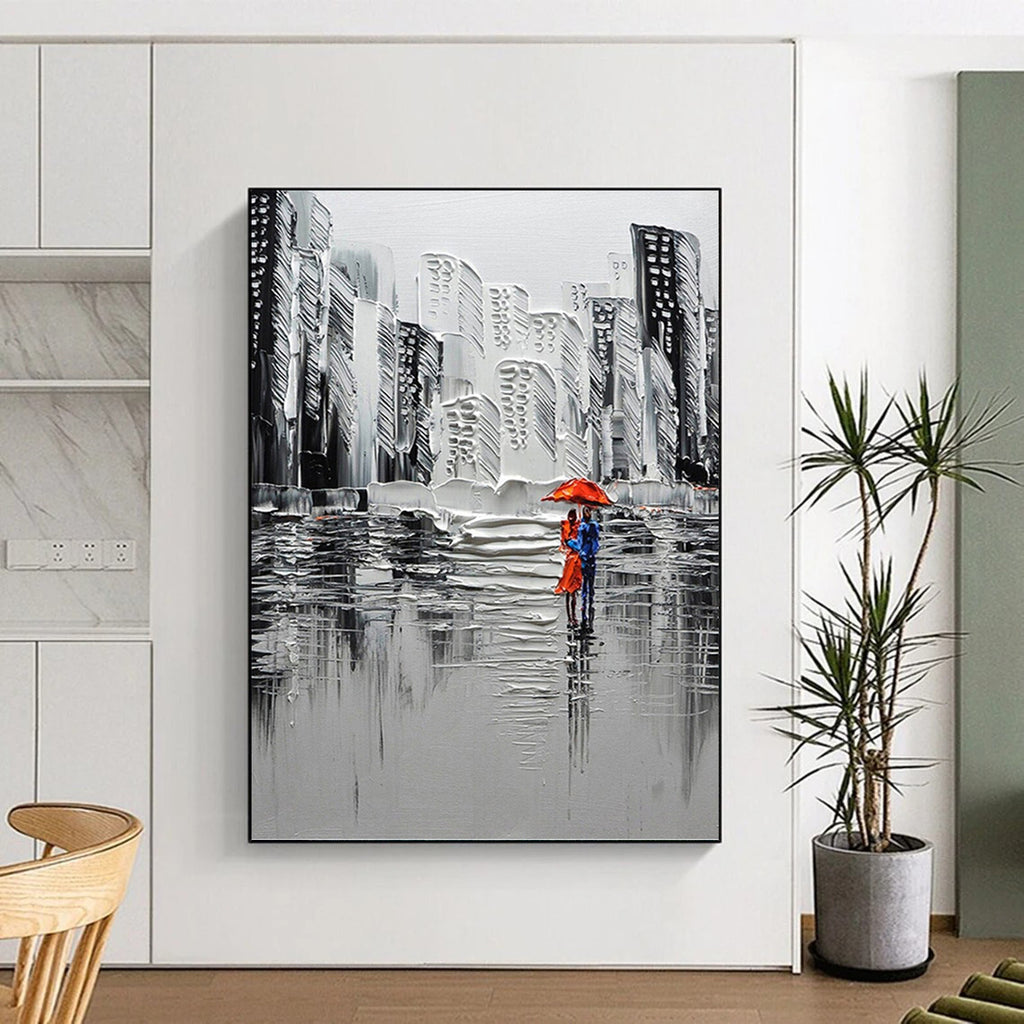 “Monochrome City Lovers” - Urban, Romantic - Styled Painting On Canvas PT1600