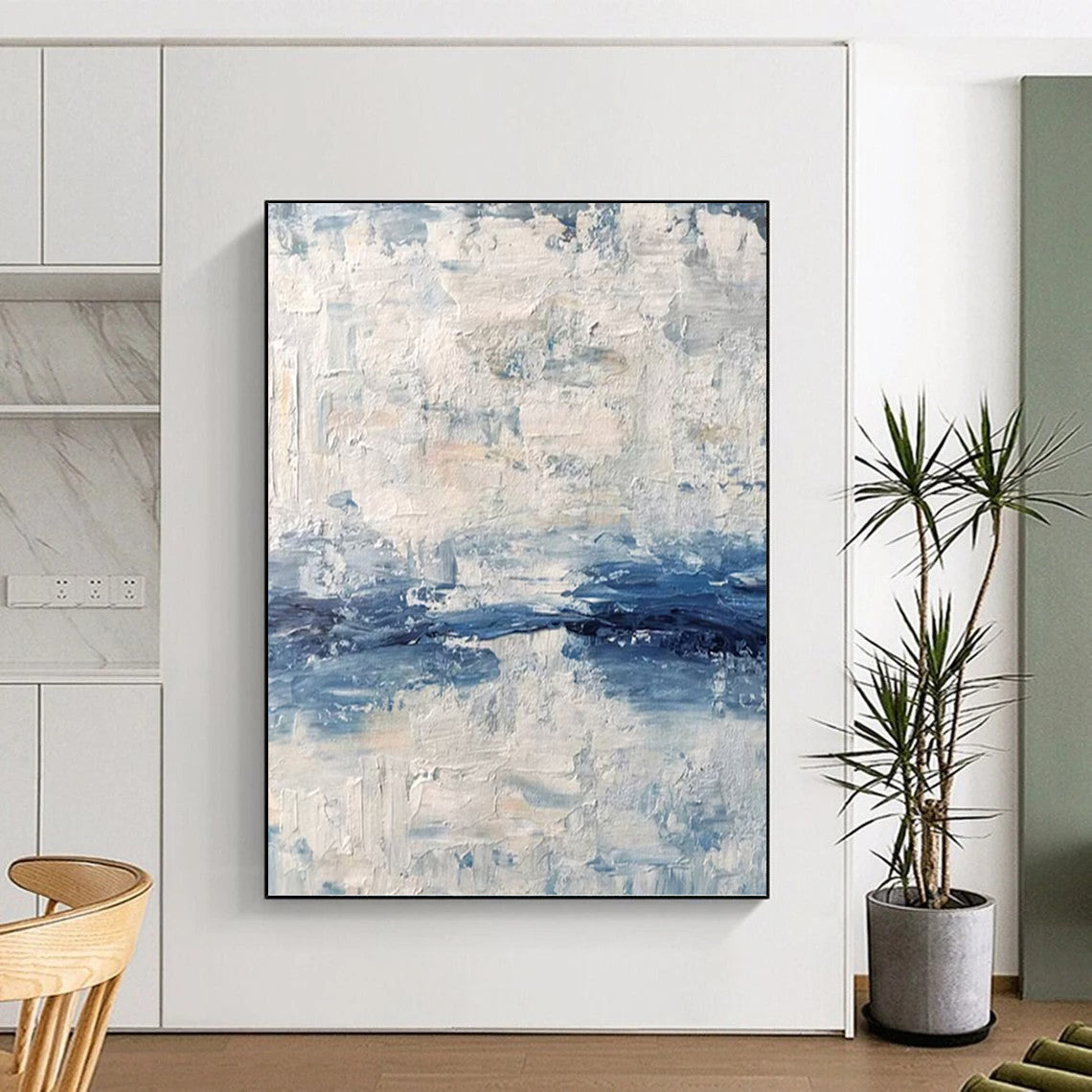 “Blue and White Textured Sea” - Abstract, Coastal - Inspired Painting On Canvas PT1546