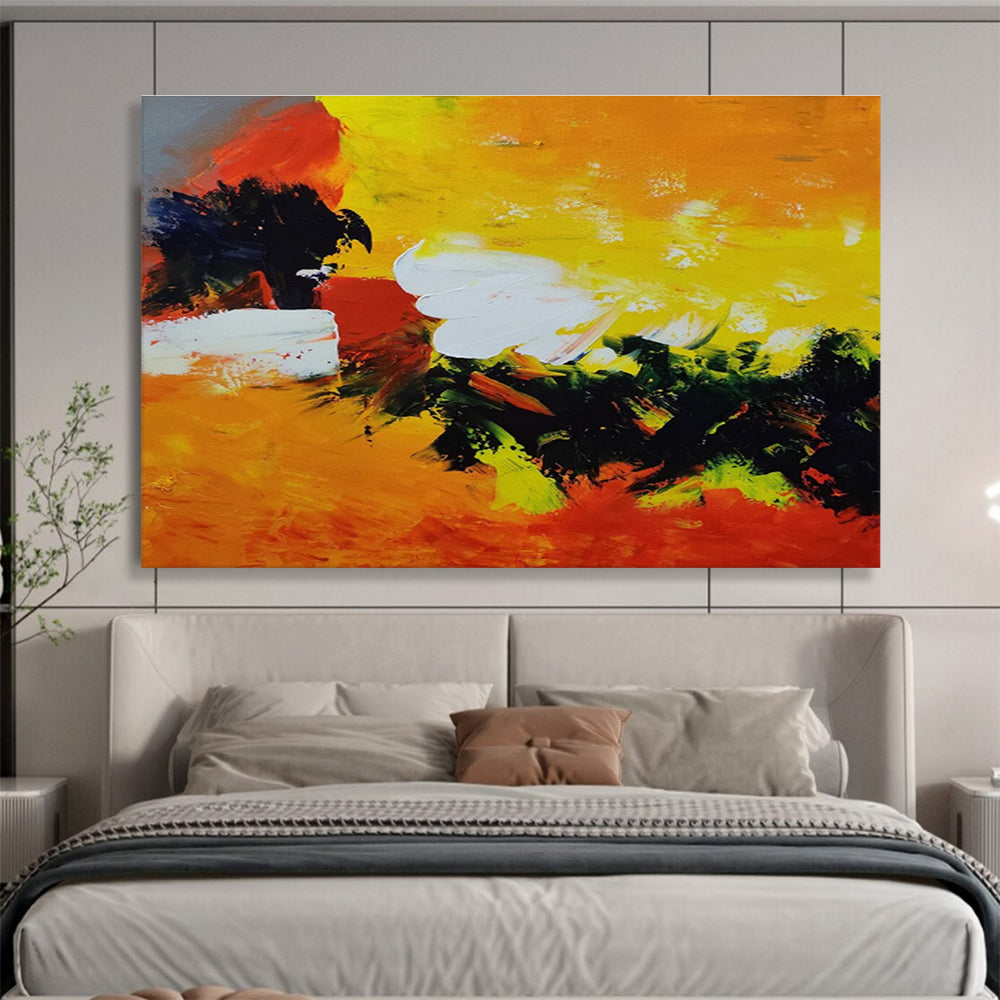Fiery Abstract: Yellow, Orange & Green Expressionist Painting for Modern Living Room & Creative Studio DKS652