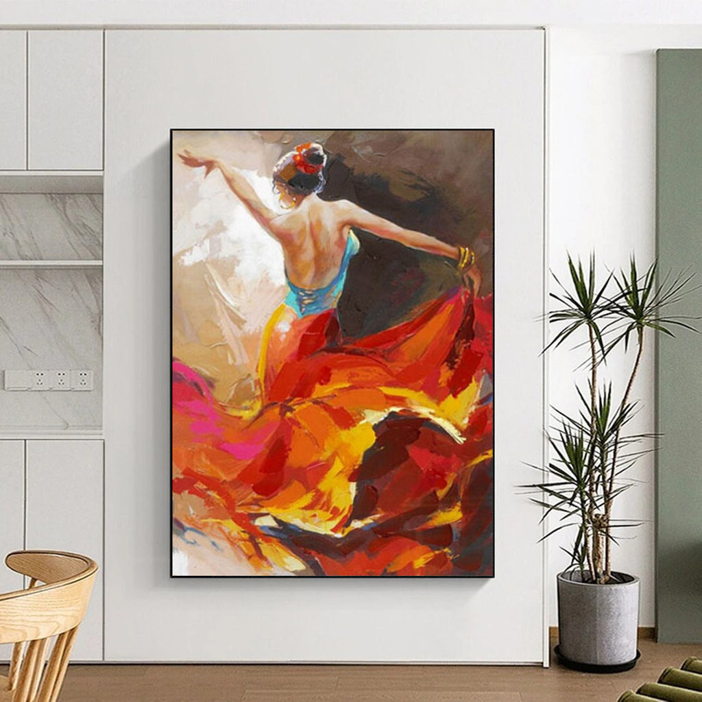“Flamenco Dancer in Colorful Dress” - Vivid Oil Painting On Canvas PT2178