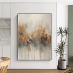Beige, Blue & Brown Abstract Floral Painting On Canvas PS0824