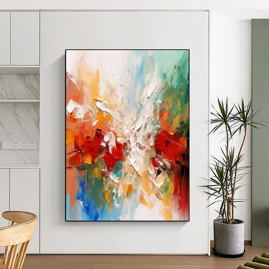 Colorful Abstract Burst Textured Painting On Canvas DS079