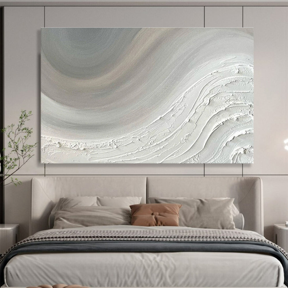 “Textured White Wave Abstract” - Textured Abstract Painting on Canvas, Great for Spa & Bedroom DKS584