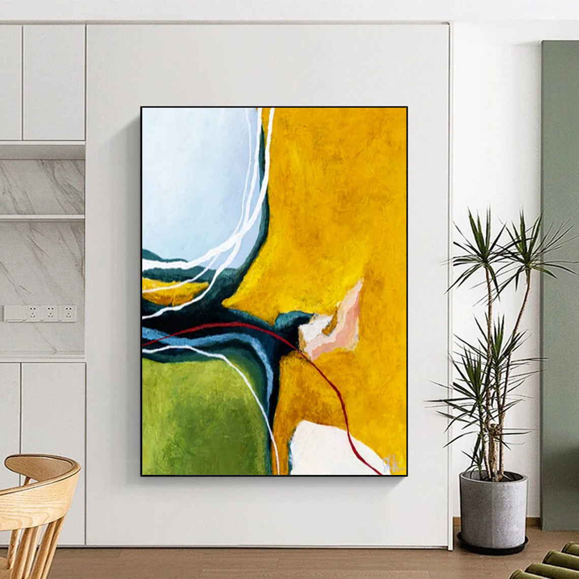 “Vibrant Yellow and Green Flow” - Abstract Energy Painting On Canvas PT2387