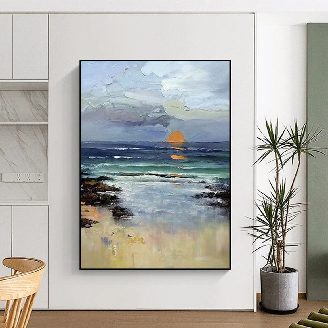 Seaside Sunset, Realist Impasto, Turner - Inspired, Painting On Canvas PT2115