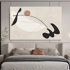 “Abstract Geometric Dance” - Beige, Black & Pink Abstract, Modern Ink Painting On Canvas DKS738