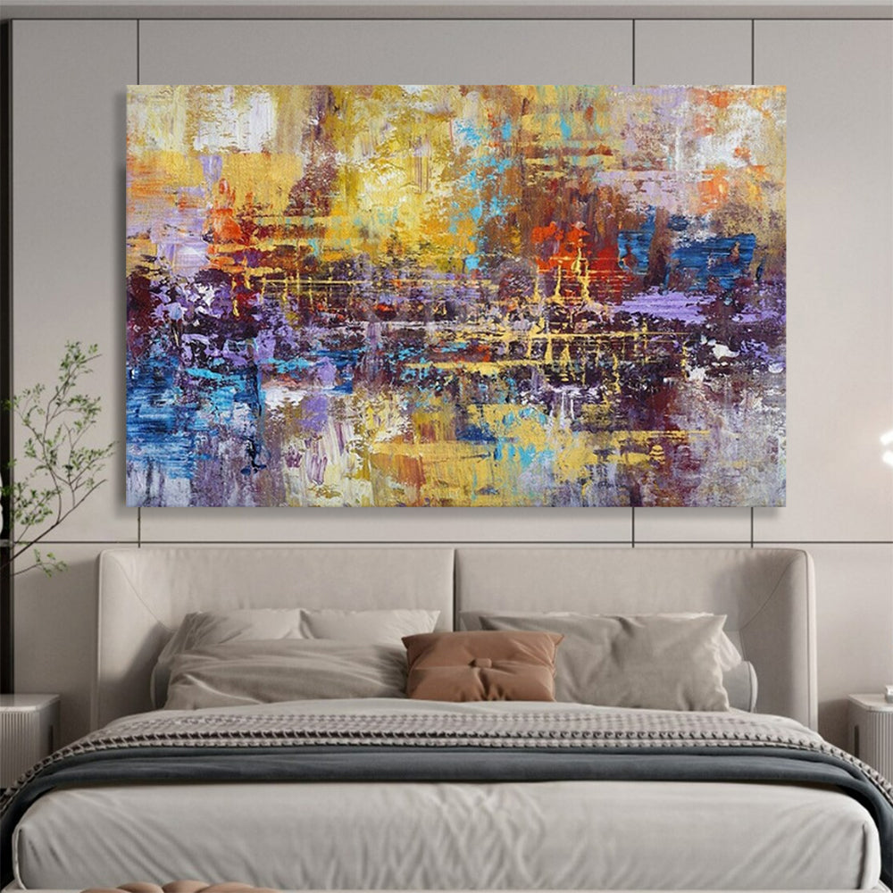“Golden - Purple Abstract Fusion” - Rich Textures Painting On Canvas PT1516