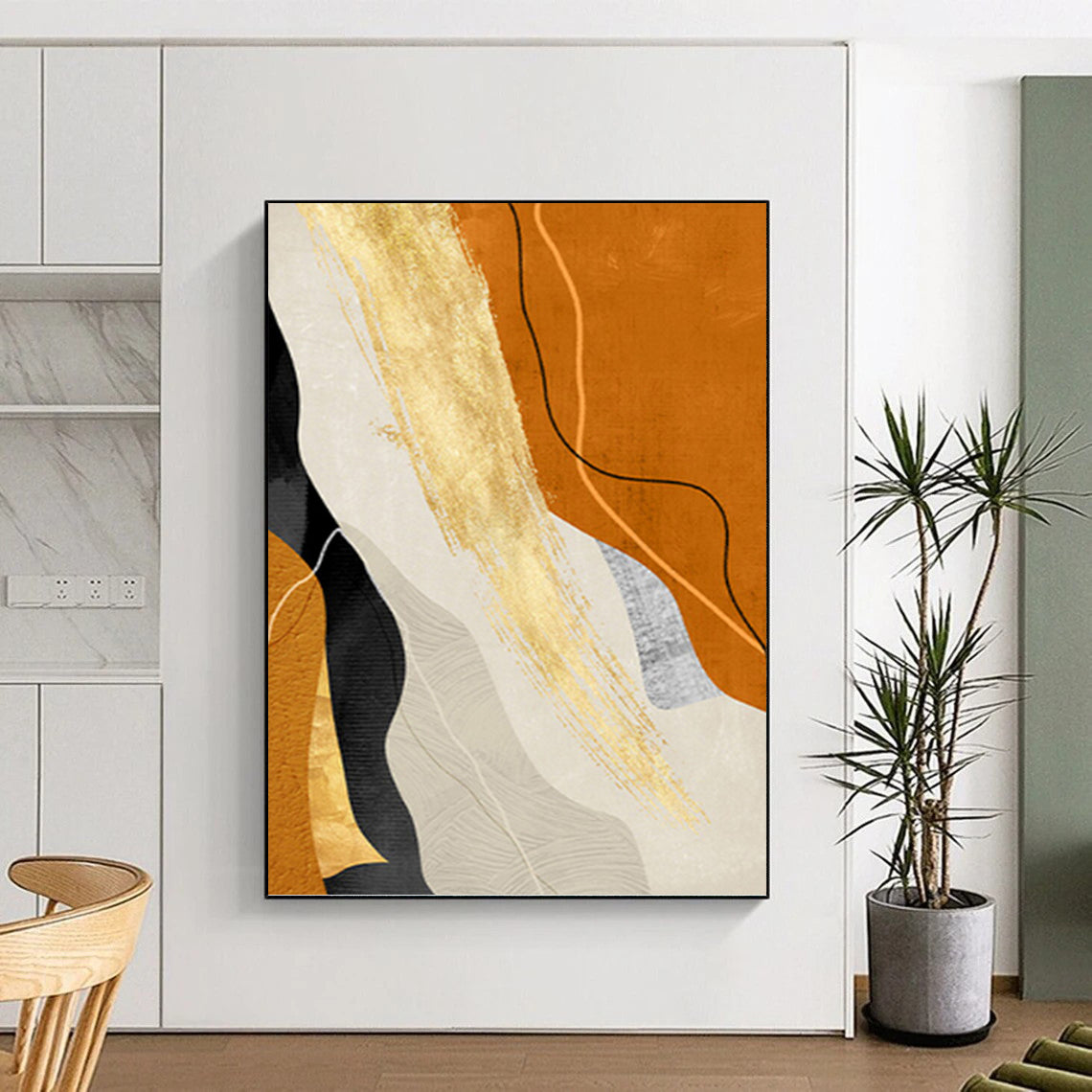 “Orange and Gold Abstract Flow” - Abstract, Warm - Colored Painting On Canvas PT1517