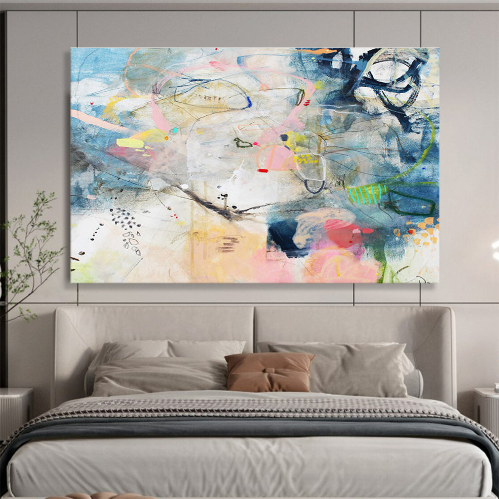 Blue - Dominant Abstract with Details Painting On Canvas DKS077