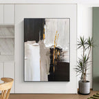 “Black - White - Gold Opulent Abstraction” - Black, White, Gold Abstract Painting On Canvas PS0497
