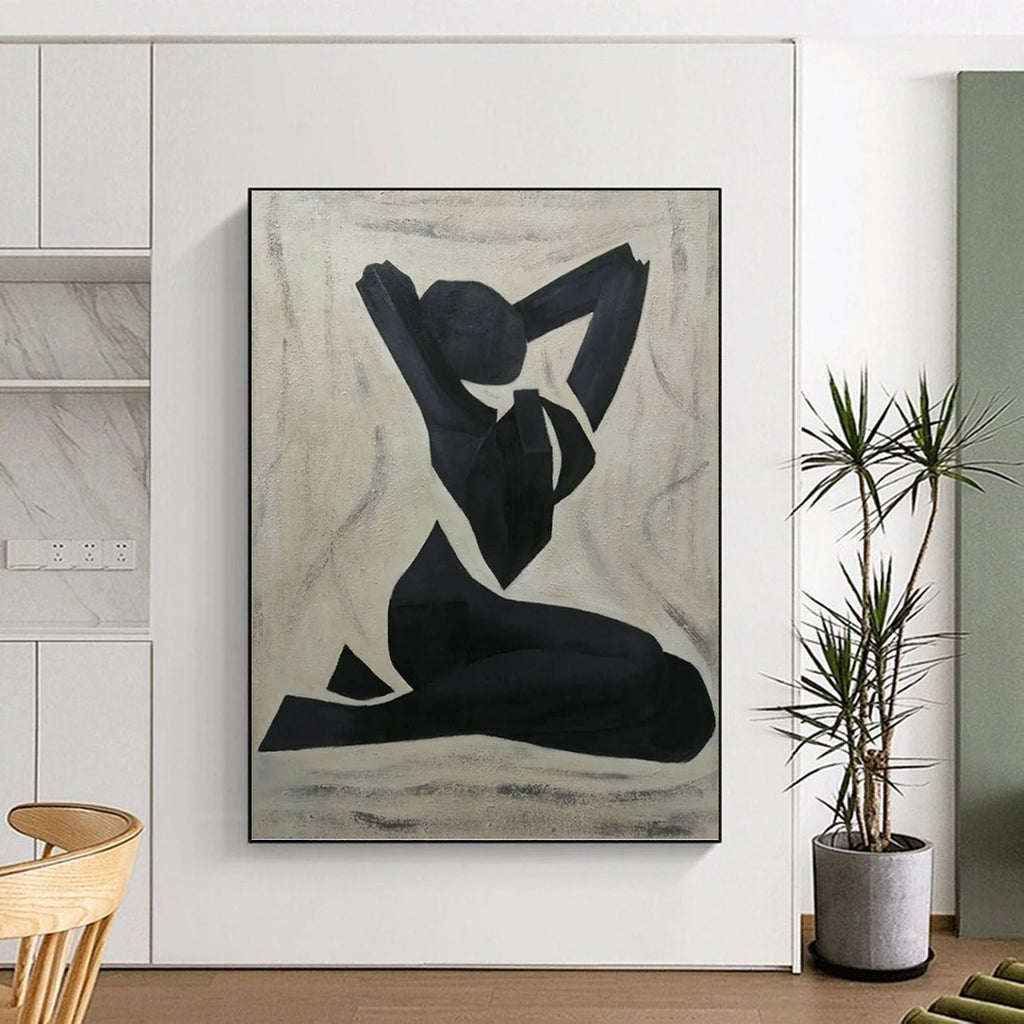“Black and White Figure Silhouette” - Abstract, Expressive - Styled Painting On Canvas PT1565