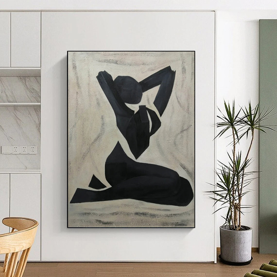 “Black and White Figure Silhouette” - Abstract, Expressive - Styled Painting On Canvas PT1565