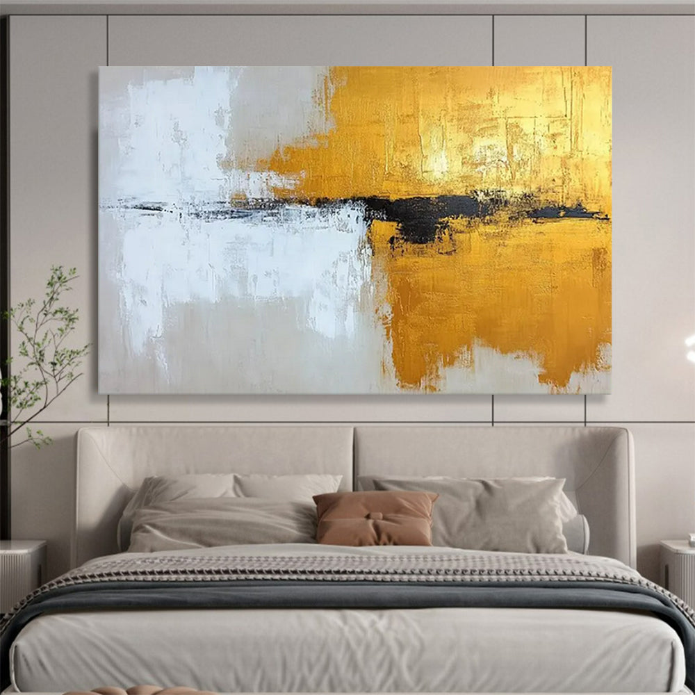 “Gold, White, Black Abstract Textures” Impasto Abstract Painting On Canvas PT1803