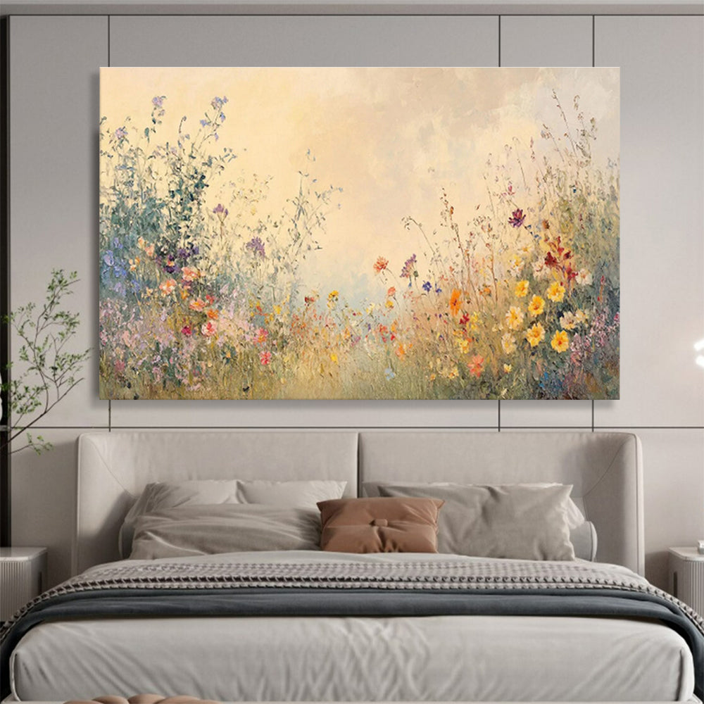 “Misty Wildflower Reverie” - Soft Pastel Floral, Impressionistic Field Painting On Canvas DKS693
