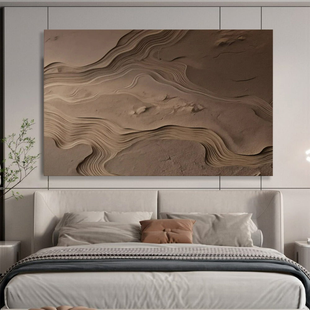 “Textured Sand Dune Waves” - Brown - Beige Abstract Painting On Canvas PT1570