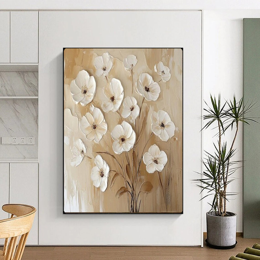 Creamy Blossoms 3D Textured Floral, Painting On Canvas PT2155