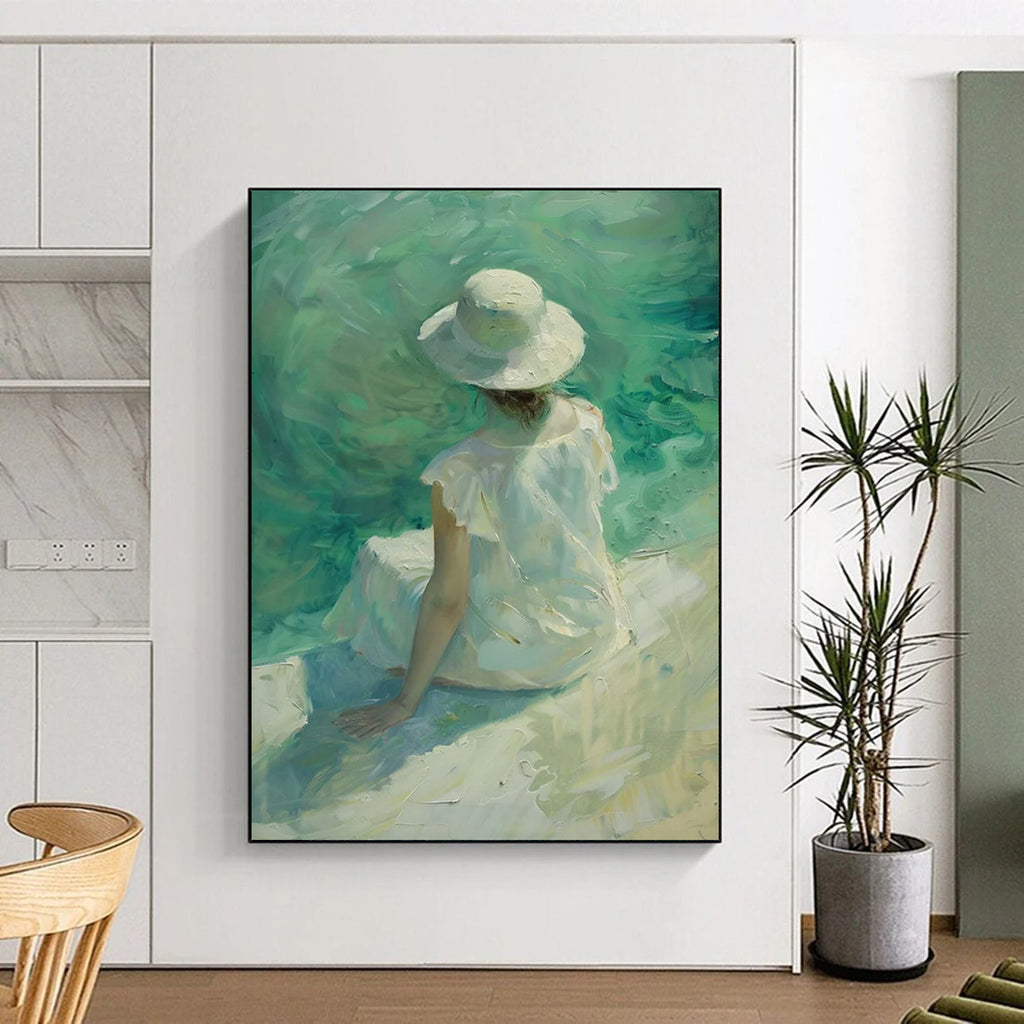 Seaside Lady in White Textured Painting On Canvas DS088