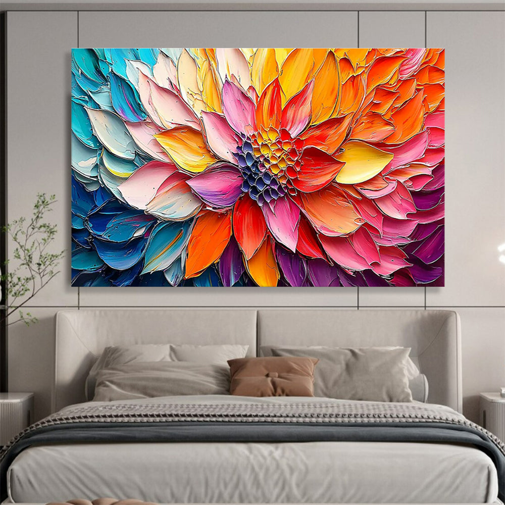 “Colorful Impasto Flower” - Impasto Oil Floral Painting On Canvas DKS866