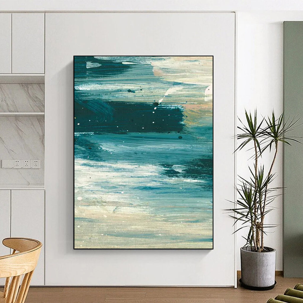 “Ocean Current Abstraction” - Deep Blue Swirls & White Accents Painting On Canvas DS177