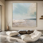 Light Blue, Beige and Gray with Subtle Coastal Textures "Seaside Stillness" Abstract Landscape Painting On Canvas PS1160