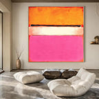 Orange, Pink, White with Horizontal Bands "Vibrant Layers" Abstract Painting On Canvas PS1184