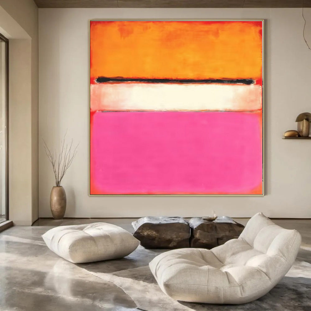 Orange, Pink, White with Horizontal Bands "Vibrant Layers" Abstract Painting On Canvas PS1184