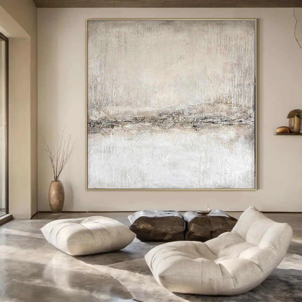 Light Gray Textured, "Misty Horizon" – Textured Abstract Painting On Canvas PS0966