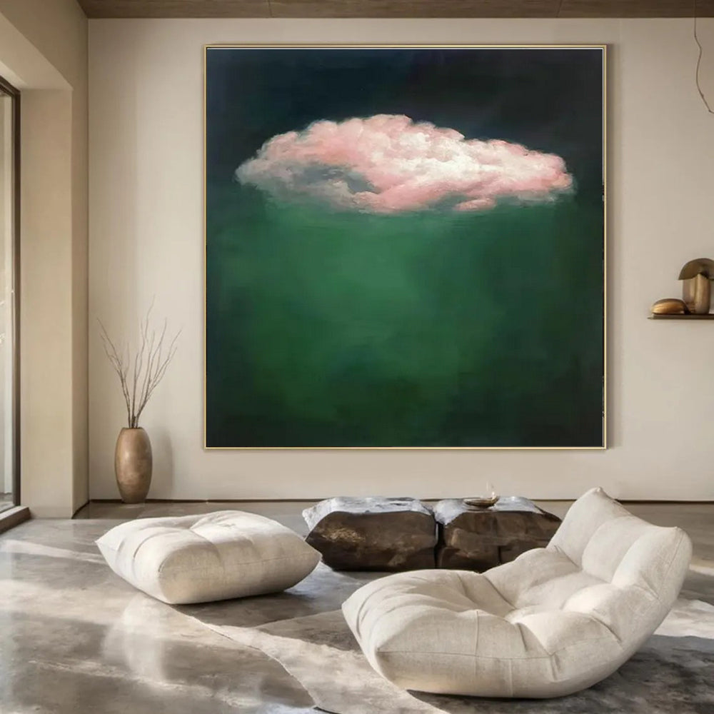 Green, Pink with Floating Cloud "Surreal Touch" Abstract Painting On Canvas PS1442