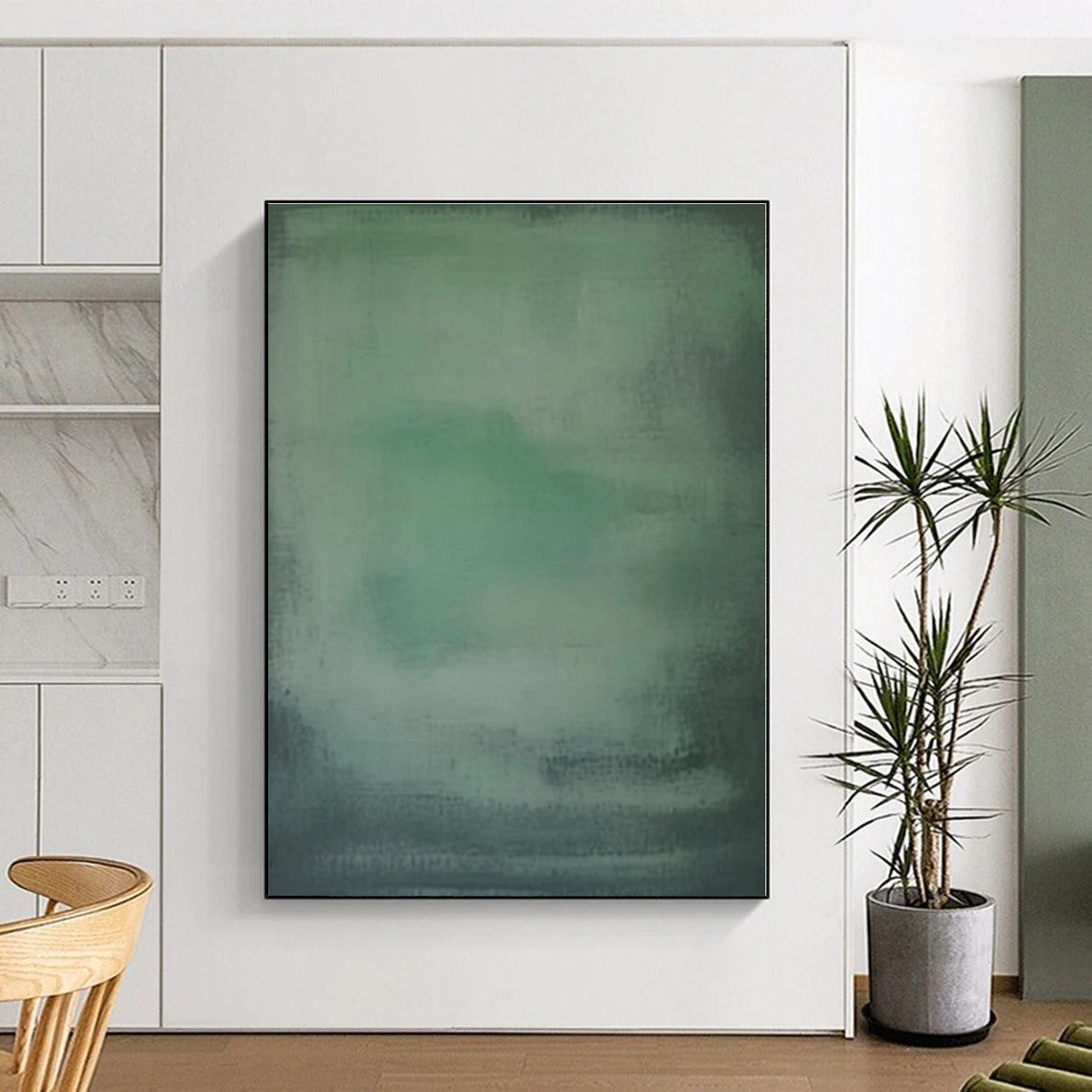 “Green Gradient Wash” - Green, Teal, Gray Abstract Gradient Painting On Canvas PS0572