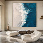 Blue, White with Aerial View "Coastal Waves" Abstract Painting On Canvas PS1400