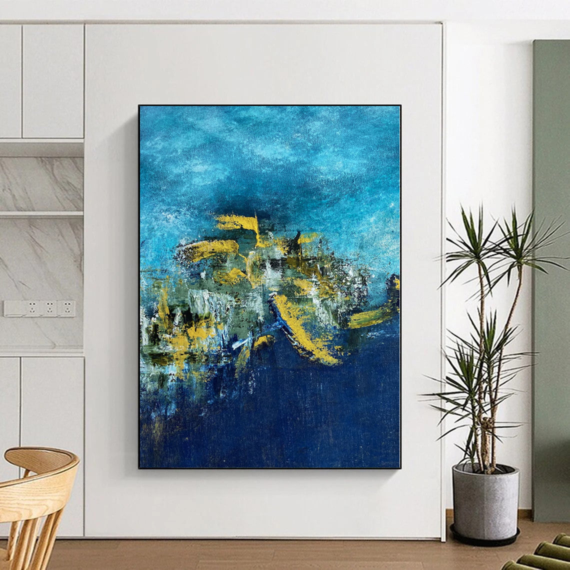 “Blue - Yellow Abstract Harbor” - Maritime Abstract Painting On Canvas PS0062