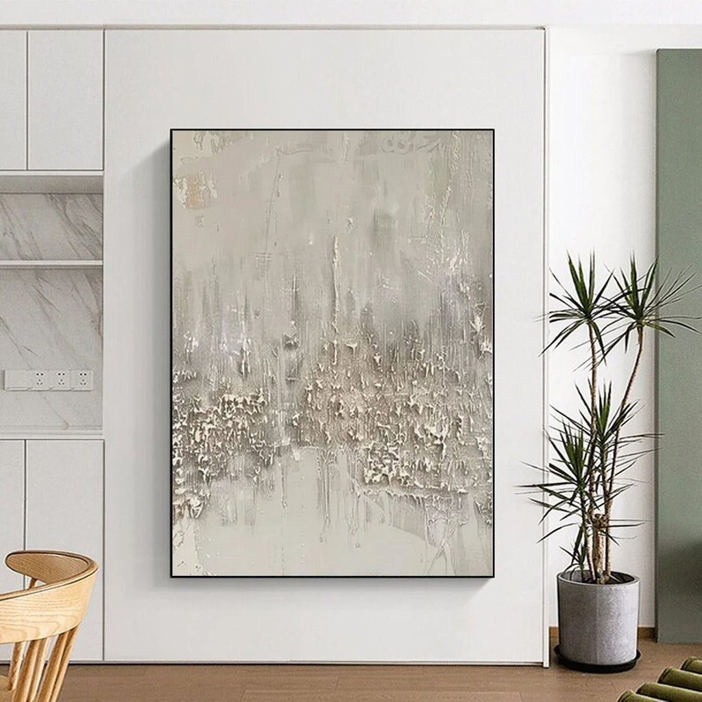 “Textured Neutral Abstract with Raised Elements” - Tactile Abstract Painting On Canvas PS0270