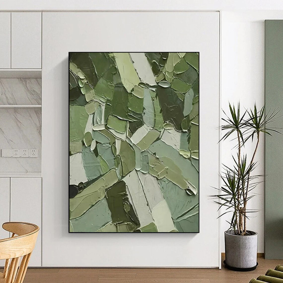 “Green Patchwork Abstract” - Cubist - Inspired Abstract Painting On Canvas PT2296