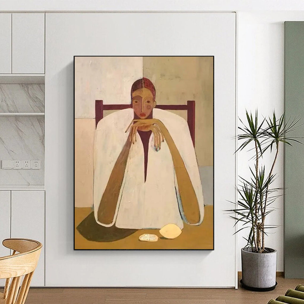 “Stylized Figure in White Robe” - Modern Figurative Painting On Canvas PT1936